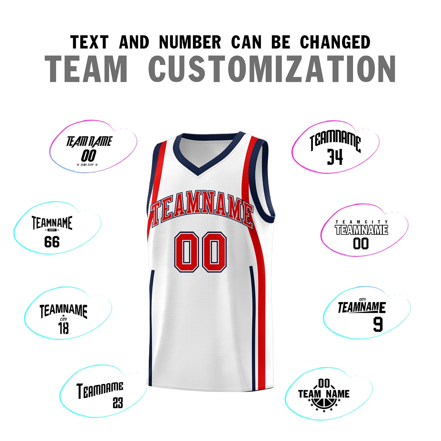 Custom White Navy-Red Ribbon Pattern Basketball Kits