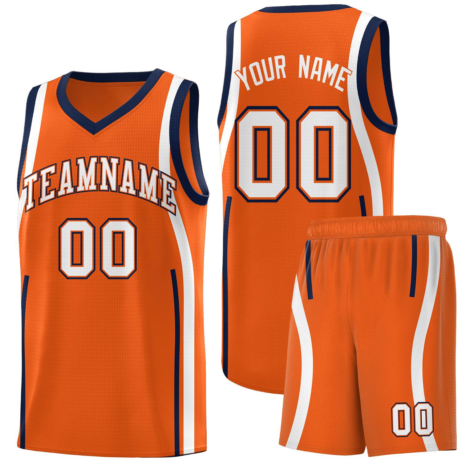 Custom Orange Navy-White Ribbon Pattern Basketball Kits