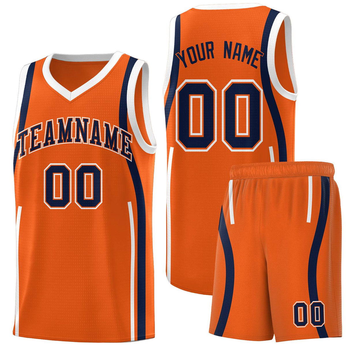 Custom Orange Navy-White Ribbon Pattern Basketball Kits
