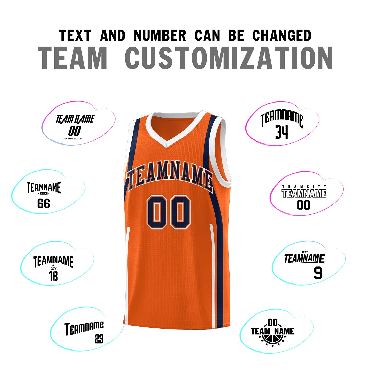 Custom Orange Navy-White Ribbon Pattern Basketball Kits