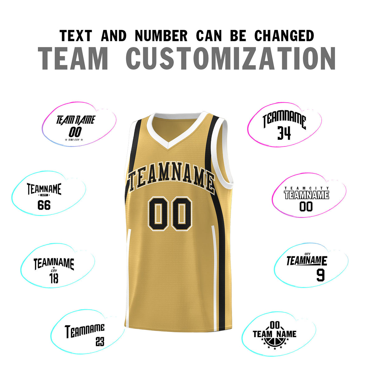 Custom Old Gold Black-White Ribbon Pattern Basketball Kits