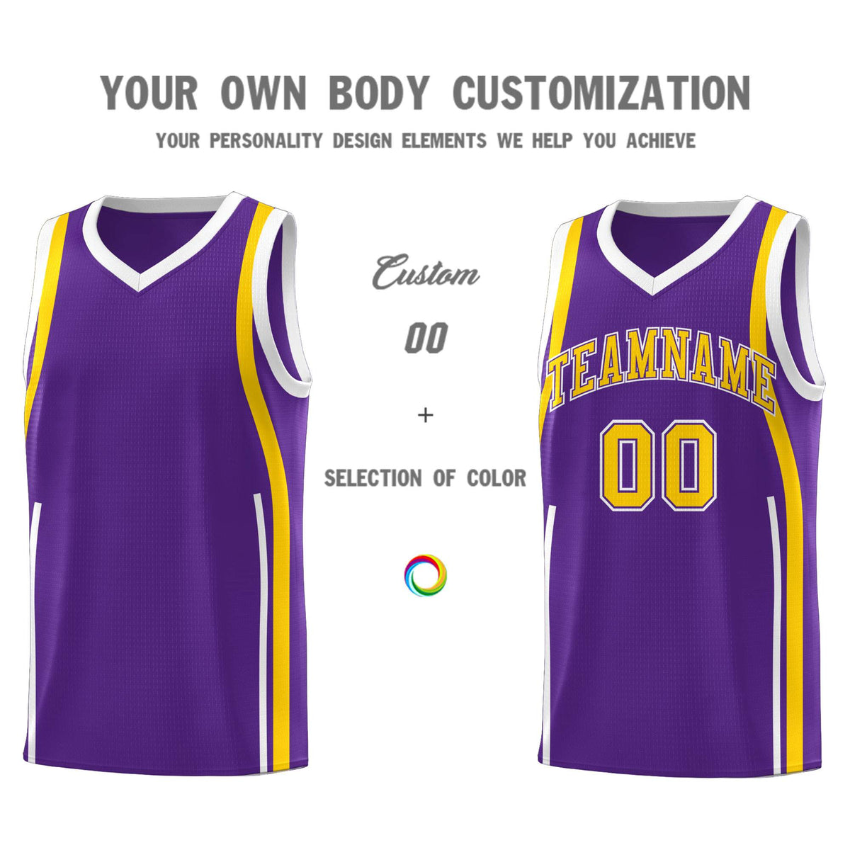 Custom Purple Gold-White Ribbon Pattern Basketball Kits
