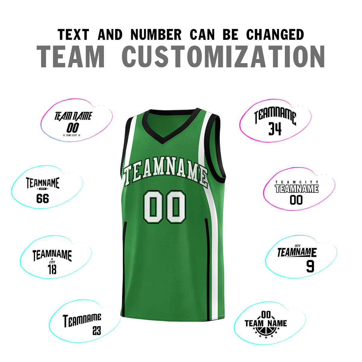 Custom Kelly Green Black-White Ribbon Pattern Basketball Kits