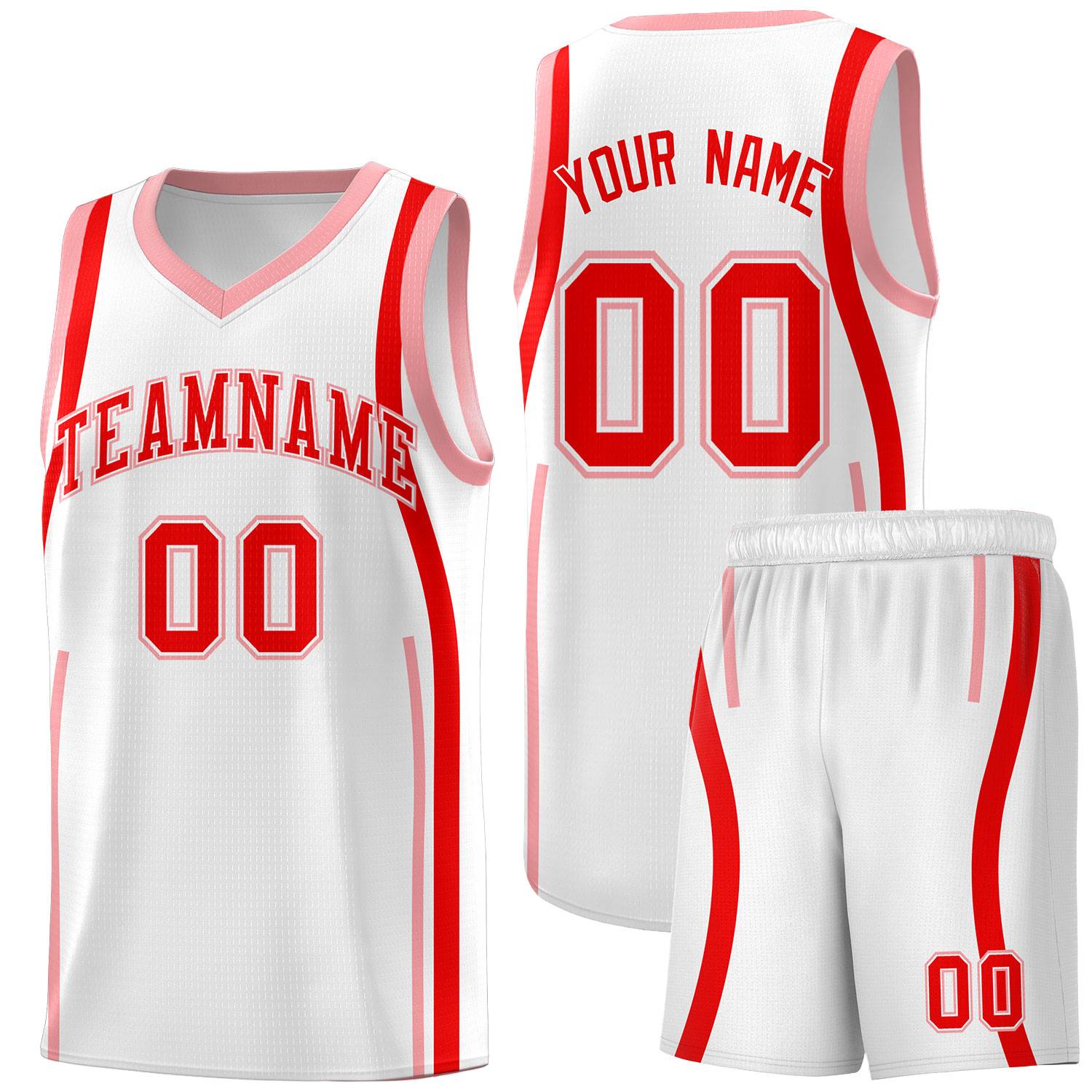 Custom White Light Red-Light Pink Ribbon Pattern Basketball Kits