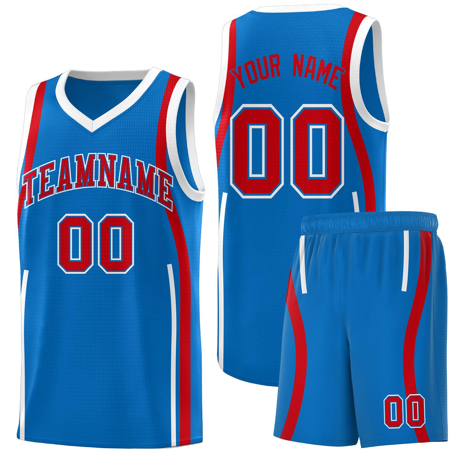 Custom Royal Red-White Ribbon Pattern Basketball Kits