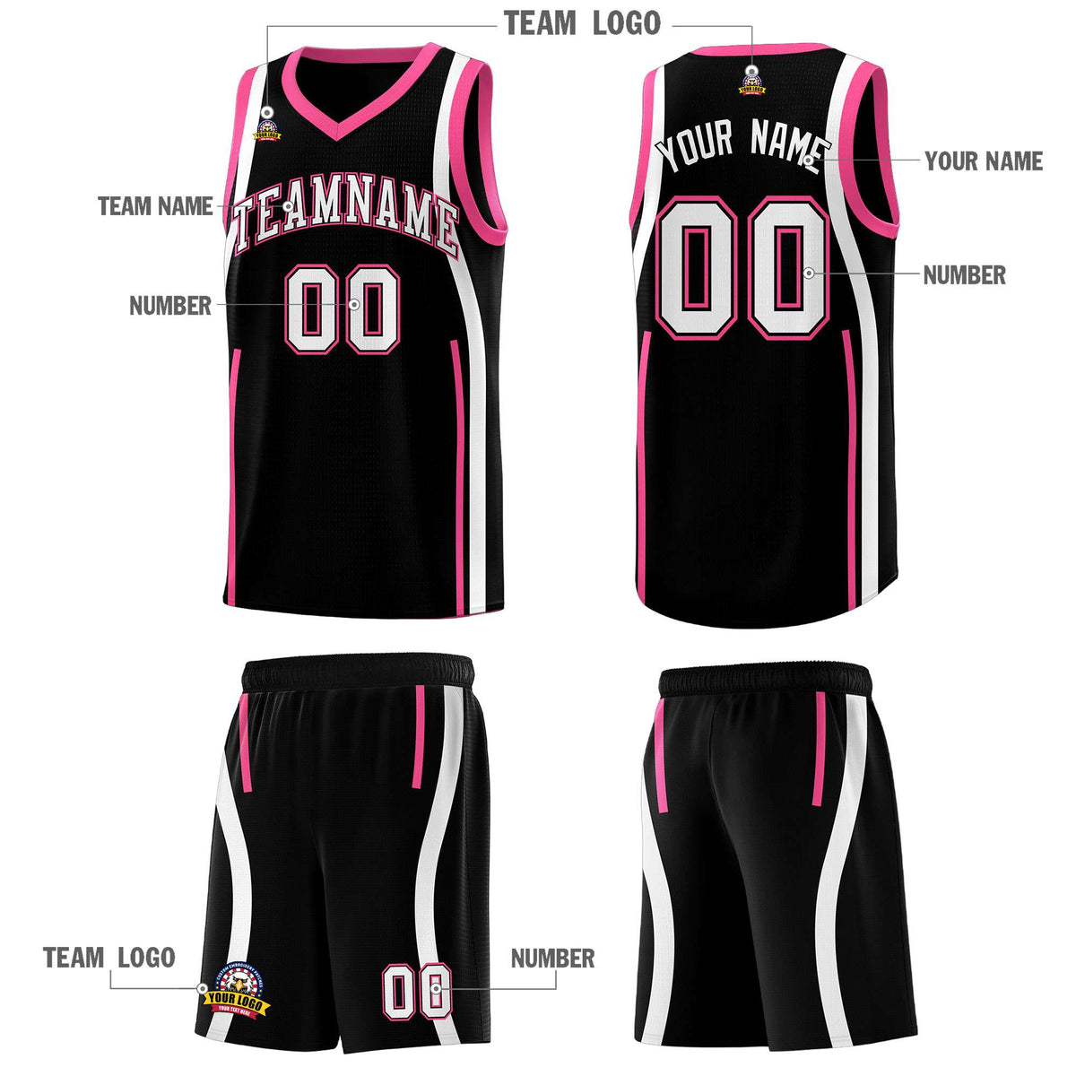 Custom Black Pink-White Ribbon Pattern Basketball Kits