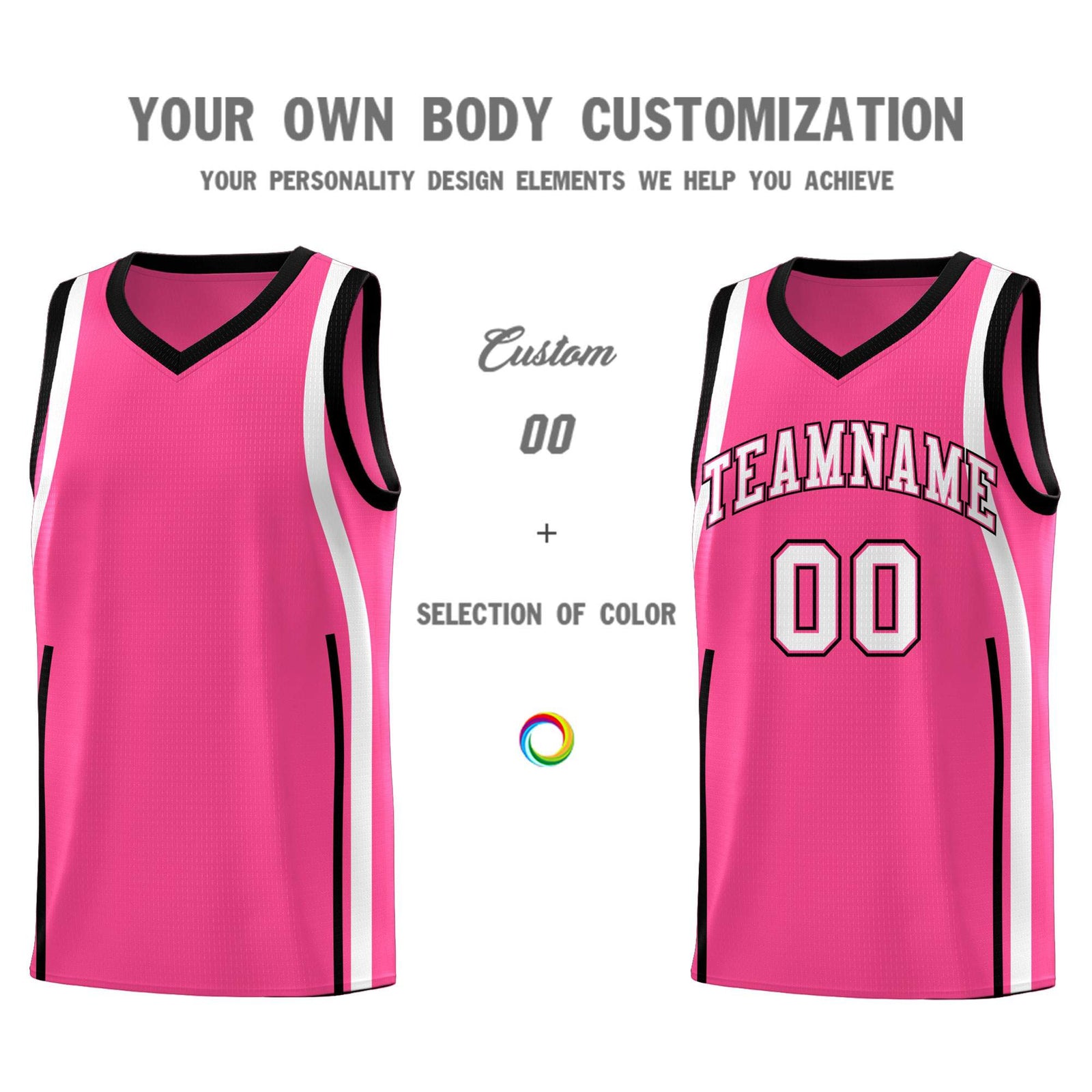 Custom Pink Black-White Ribbon Pattern Basketball Kits