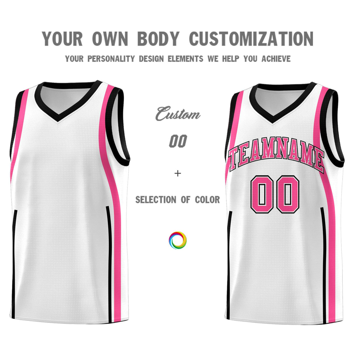 Custom White Pink-Black Ribbon Pattern Basketball Kits