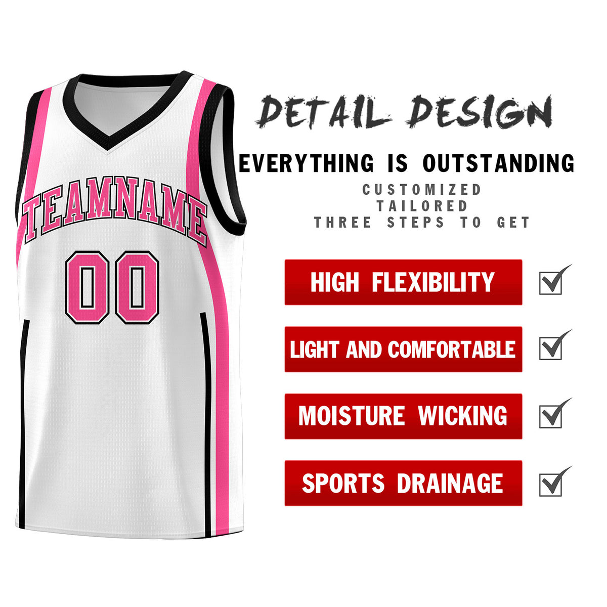 Custom White Pink-Black Ribbon Pattern Basketball Kits