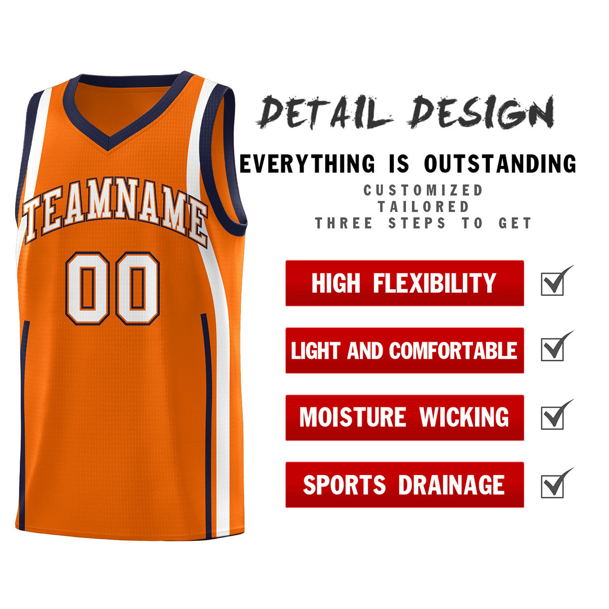 Custom Orange Navy-White Ribbon Pattern Basketball Kits