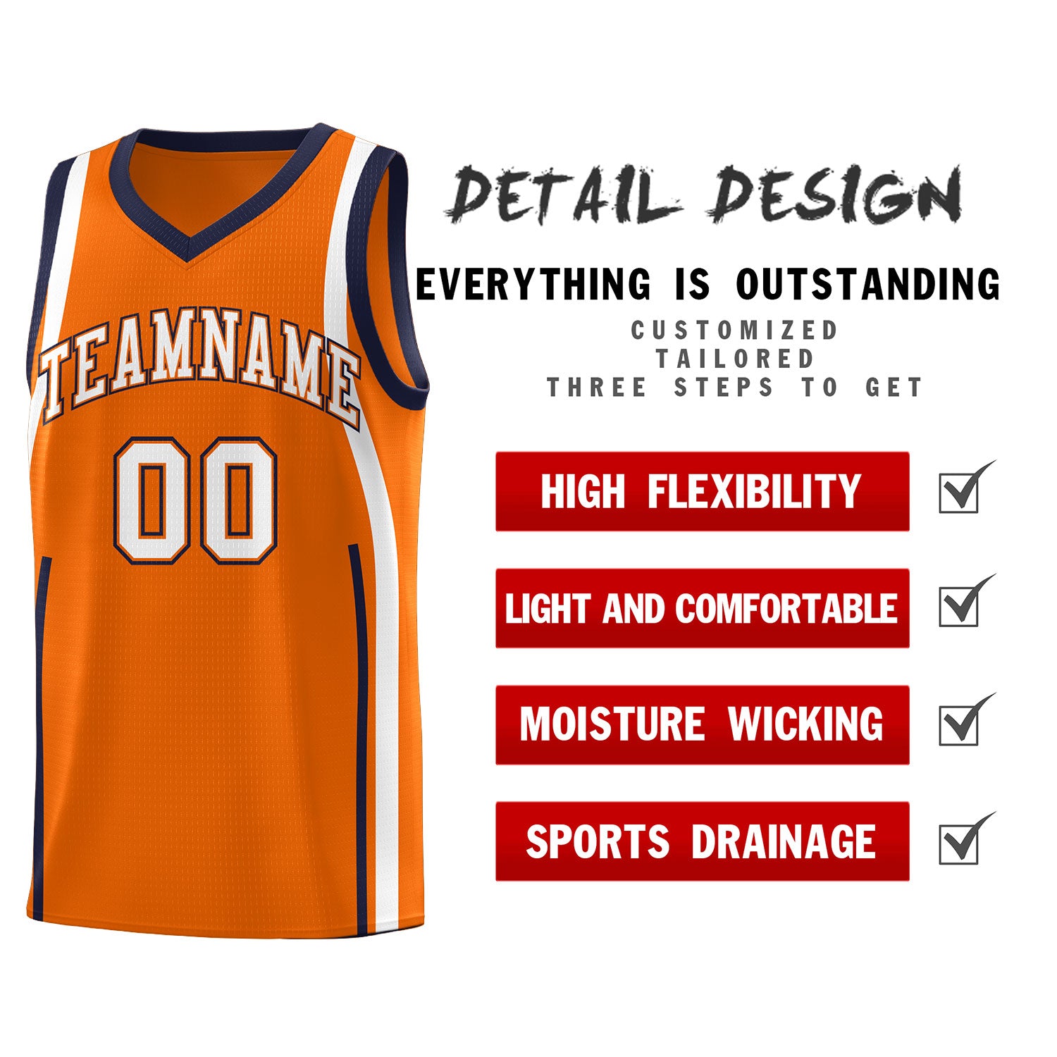 Custom Orange Navy-White Ribbon Pattern Basketball Kits
