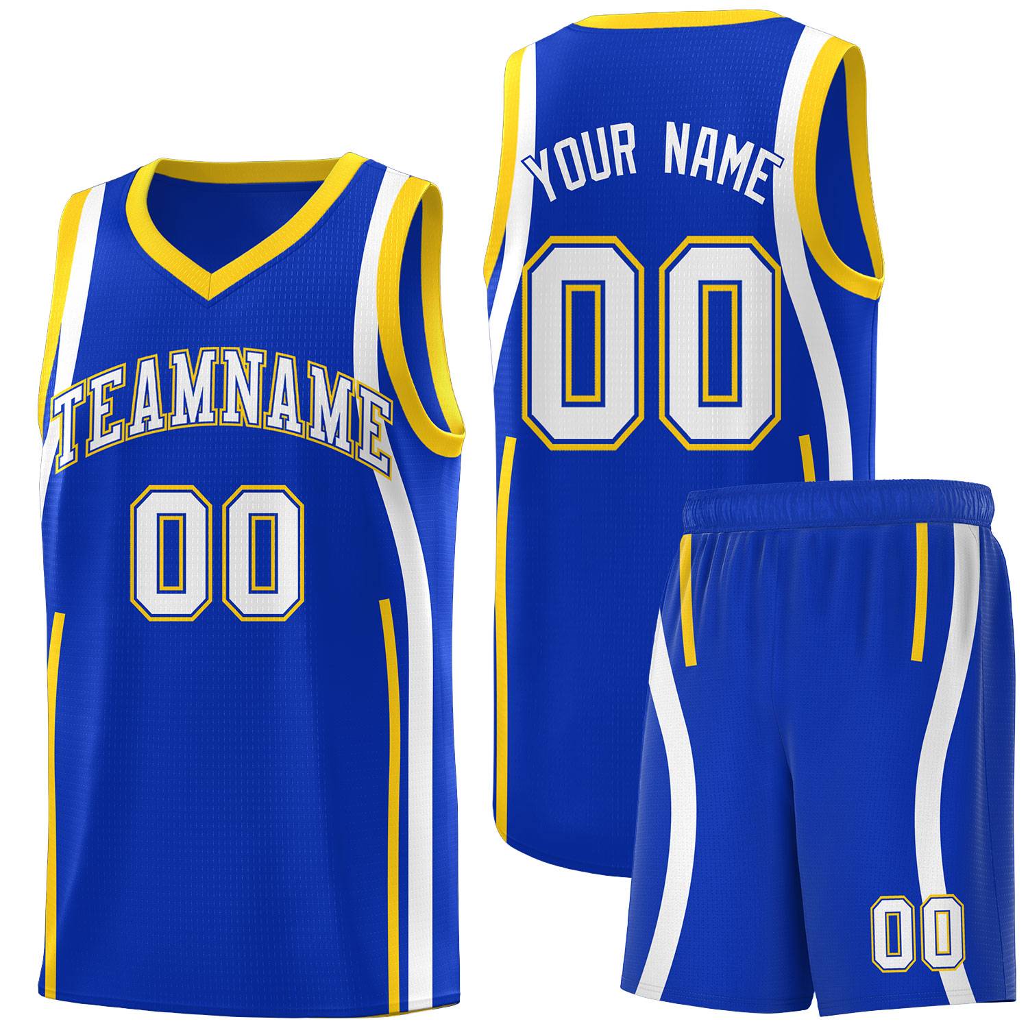Custom Royal Gold-White Ribbon Pattern Basketball Kits
