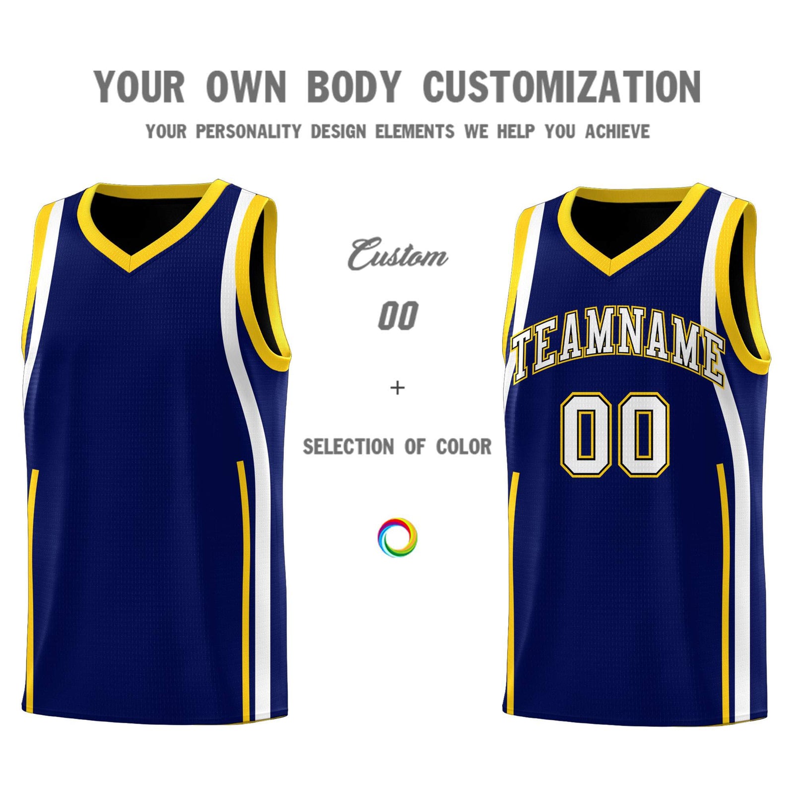 Custom Navy Gold-White Ribbon Pattern Basketball Kits