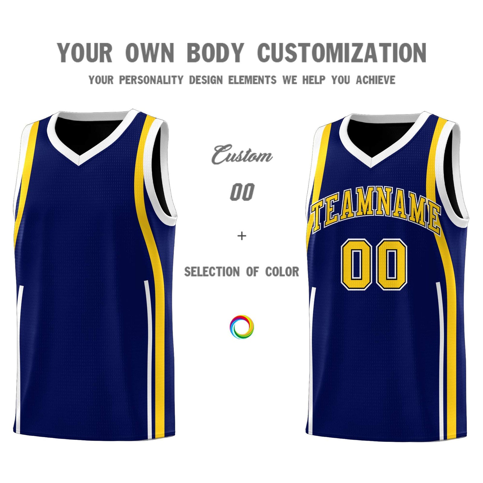 Custom Navy Gold-White Ribbon Pattern Basketball Kits