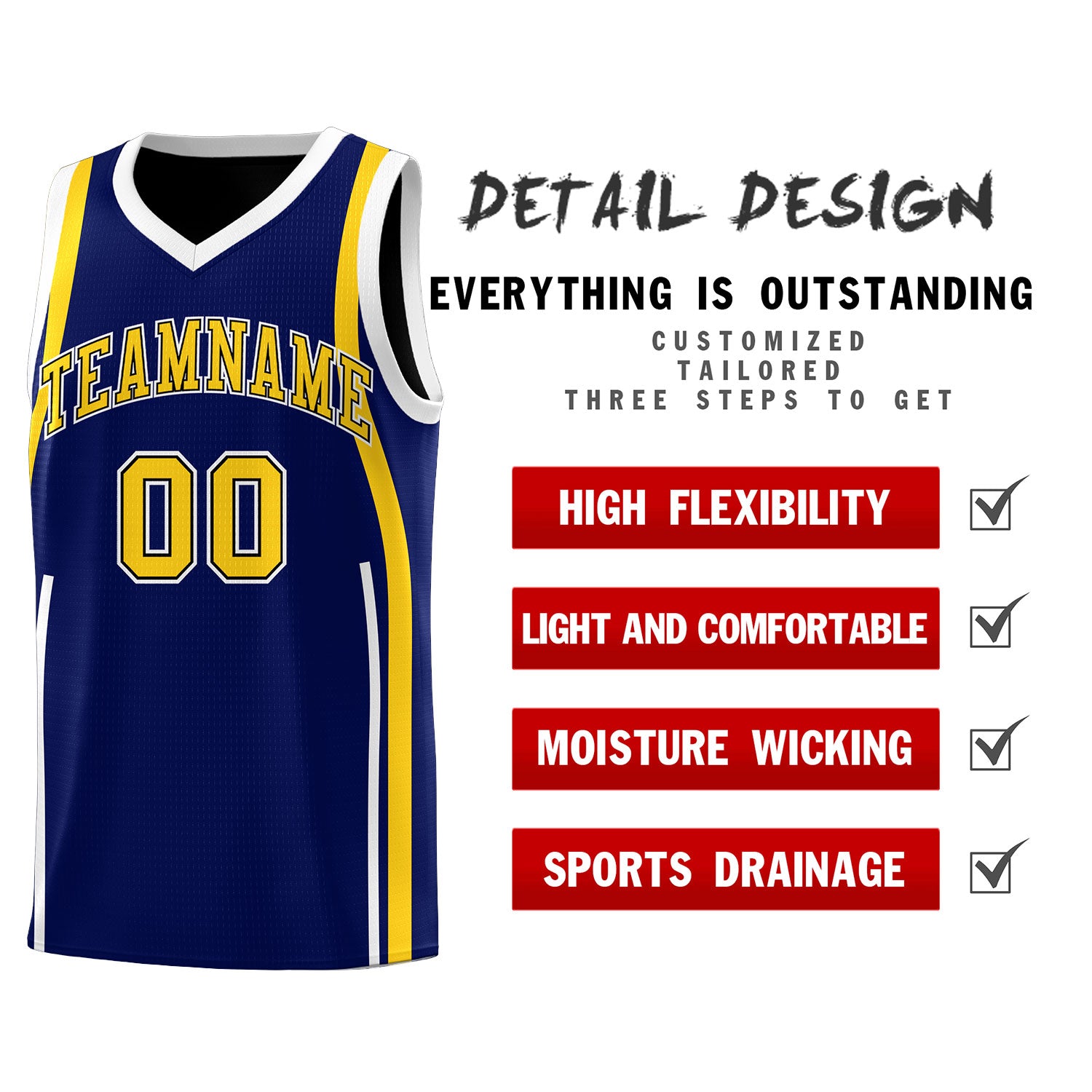 Custom Navy Gold-White Ribbon Pattern Basketball Kits