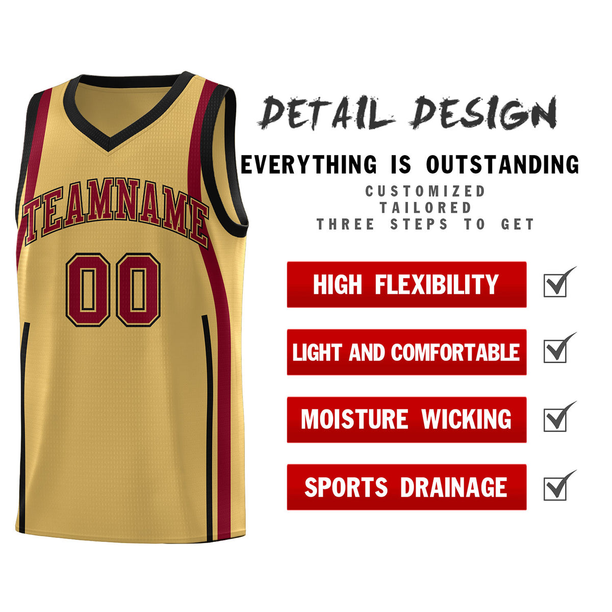 Custom Old Gold Crimson-Black Ribbon Pattern Basketball Kits