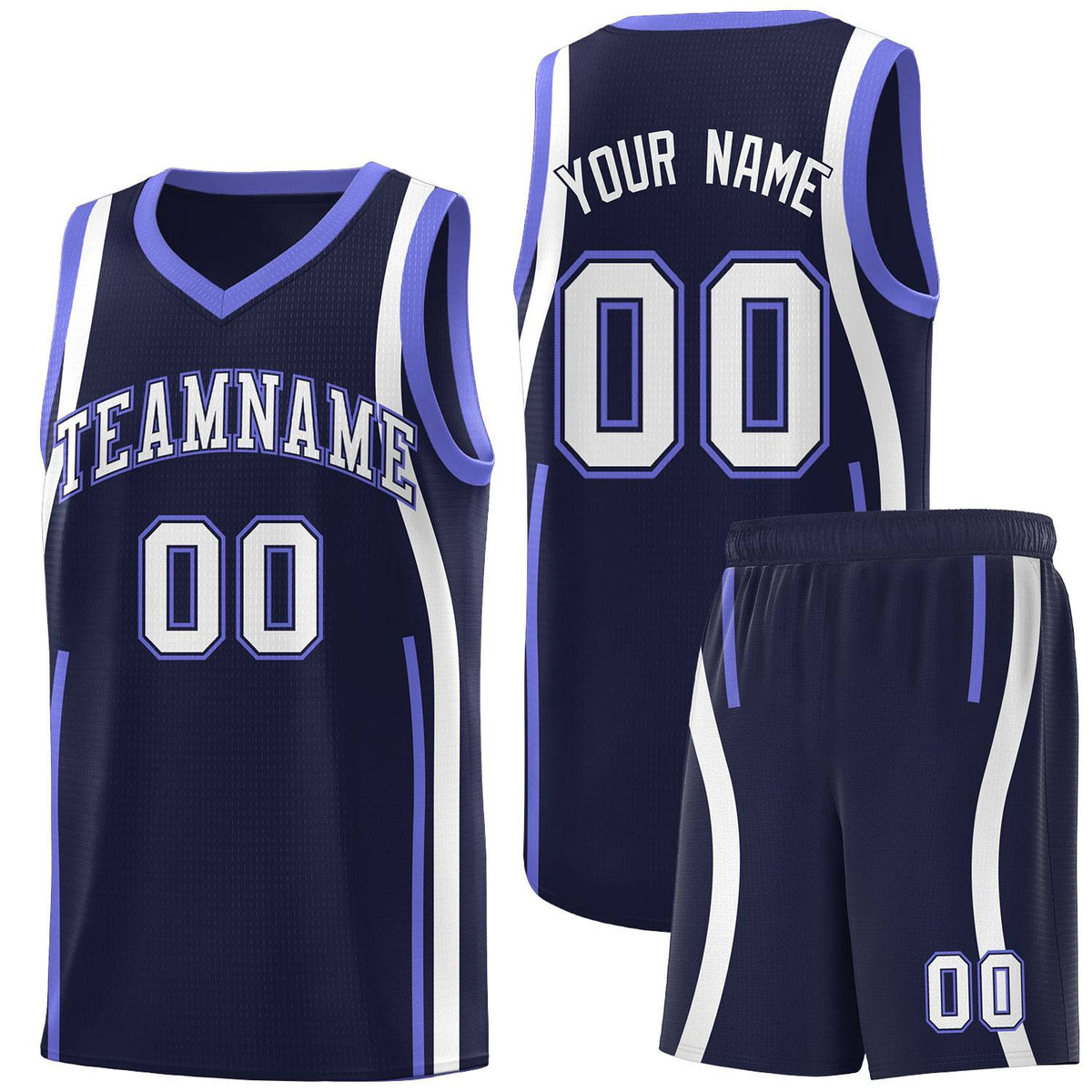 Custom Navy Purple-White Ribbon Pattern Basketball Kits