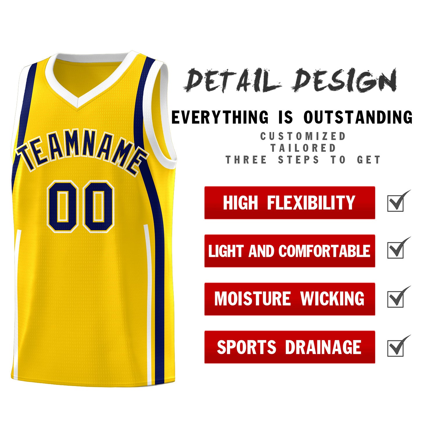 Custom Gold Navy-White Ribbon Pattern Basketball Kits
