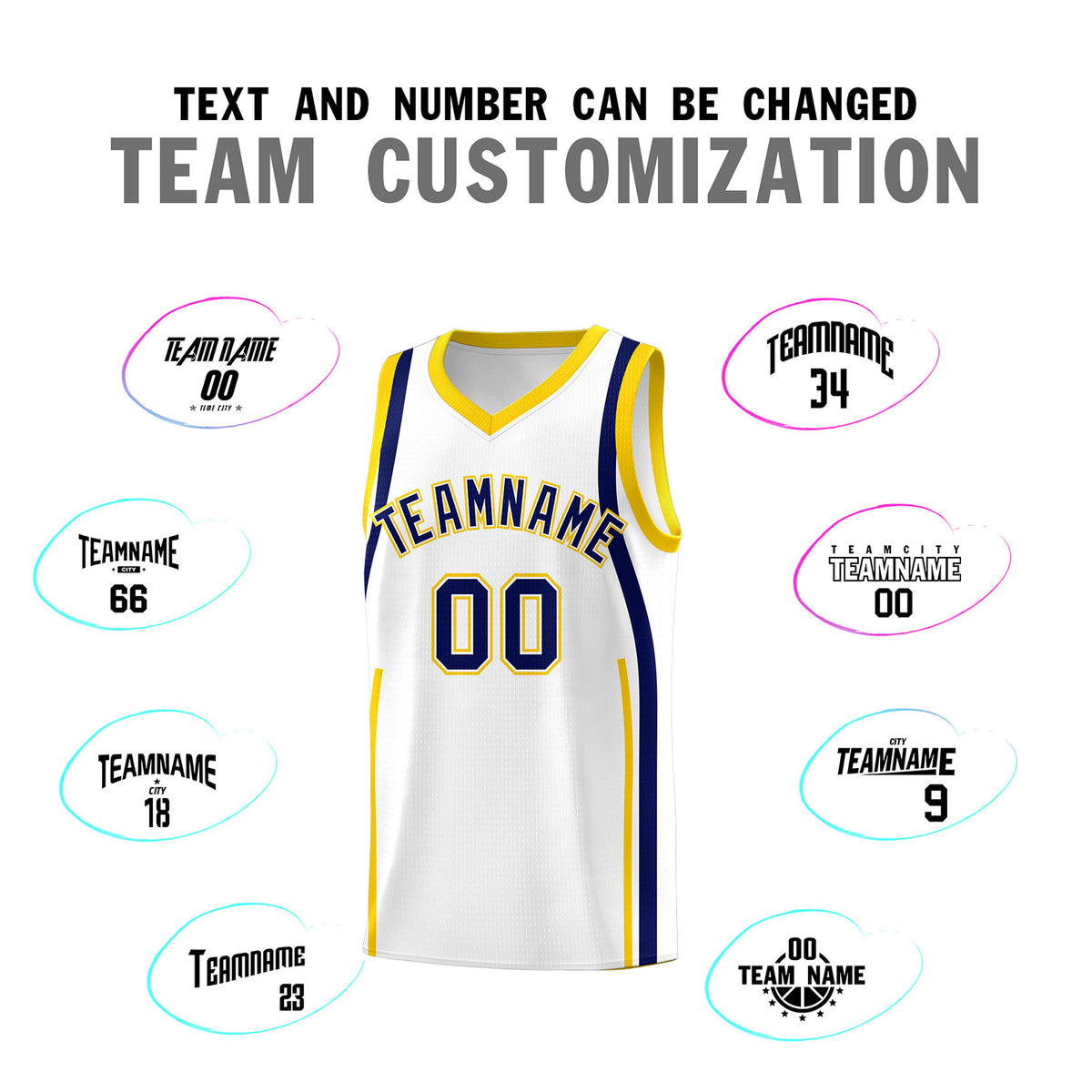 Custom White Navy-Gold Ribbon Pattern Basketball Kits
