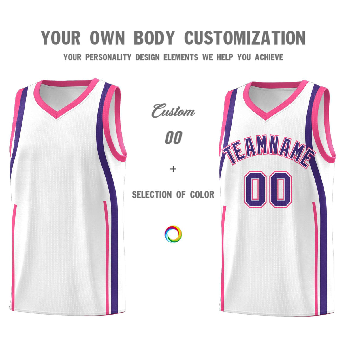 Custom White Pink-Purple Ribbon Pattern Basketball Kits