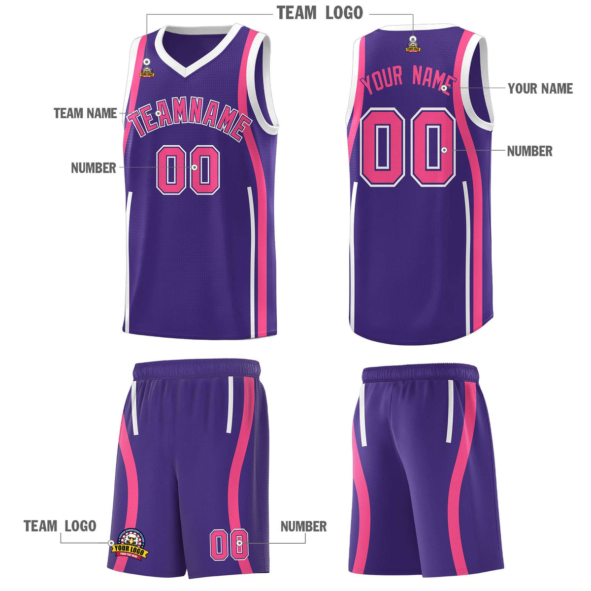 Custom Purple Pink-White Ribbon Pattern Basketball Kits