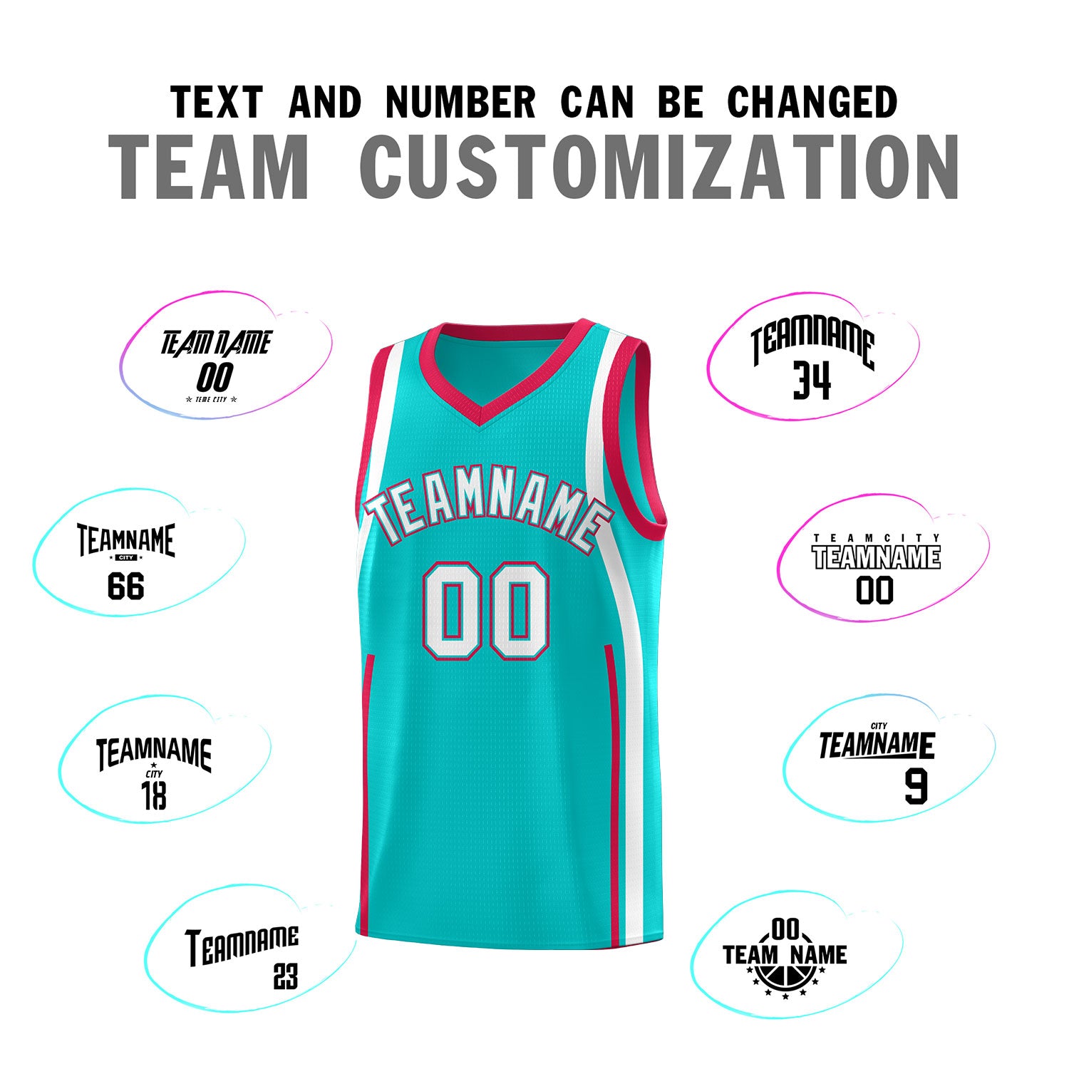 Custom Aqua Red-White Ribbon Pattern Basketball Kits