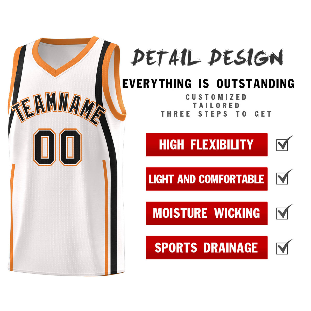 Custom White Gold Orange-Black Ribbon Pattern Basketball Kits