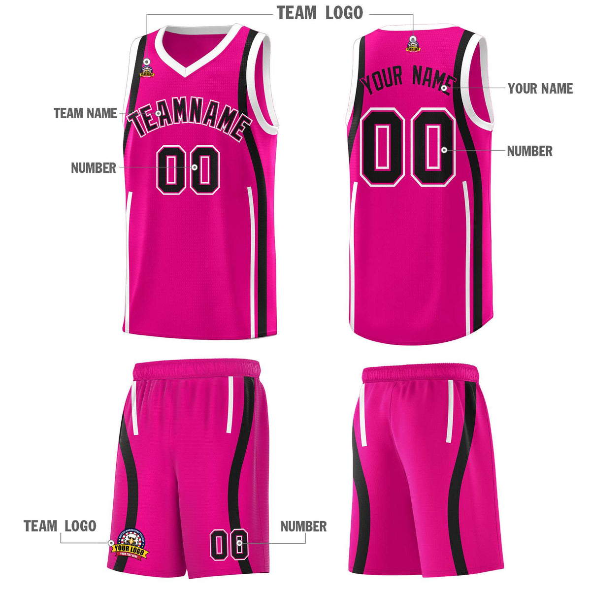 Custom Pink Black-White Ribbon Pattern Basketball Kits