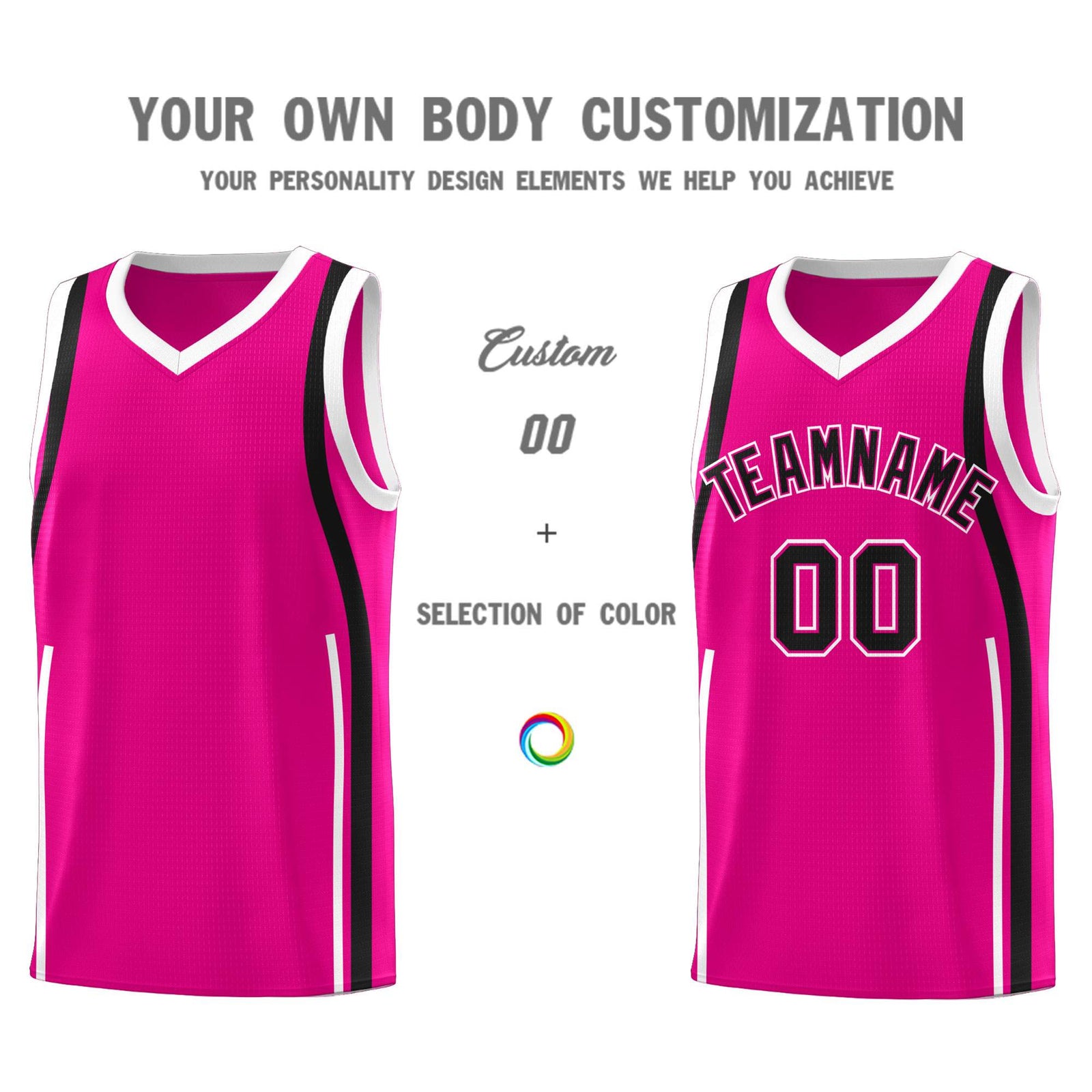 Custom Pink Black-White Ribbon Pattern Basketball Kits