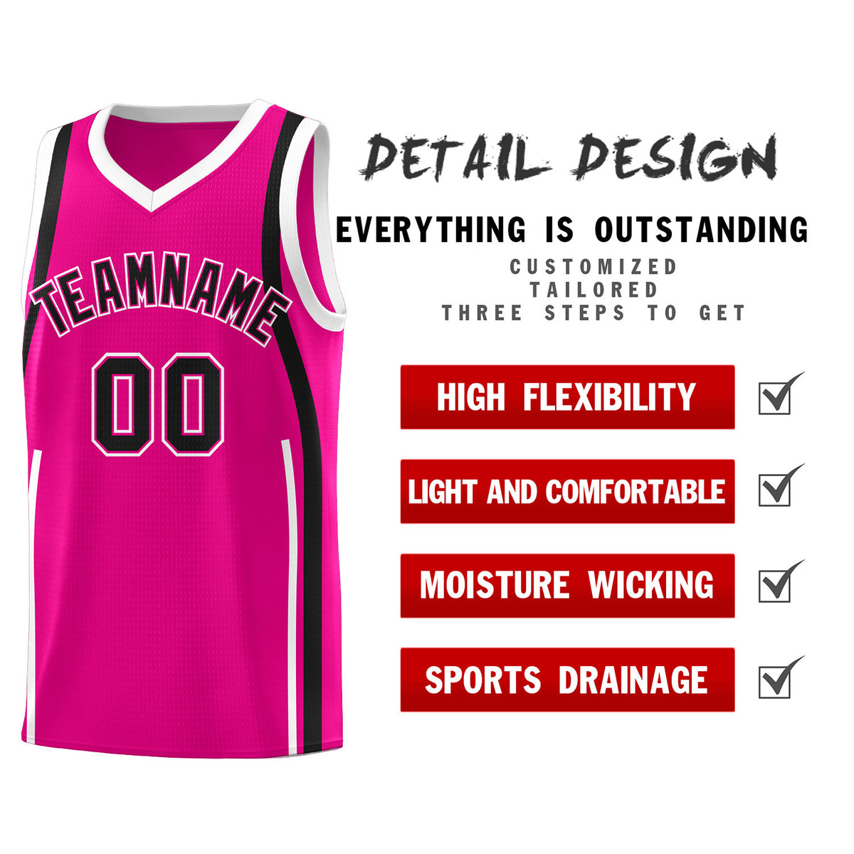 Custom Pink Black-White Ribbon Pattern Basketball Kits