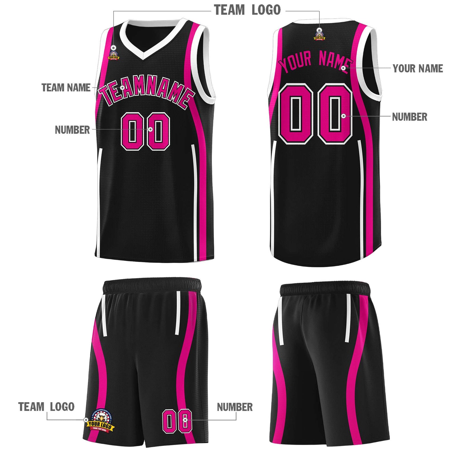 Custom Black Pink-White Ribbon Pattern Basketball Kits