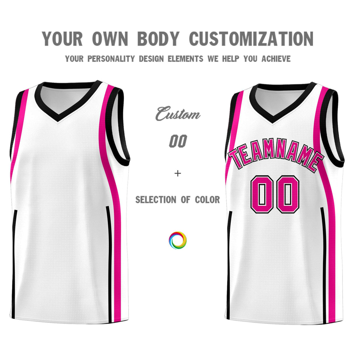 Custom White Pink-Black Ribbon Pattern Basketball Kits