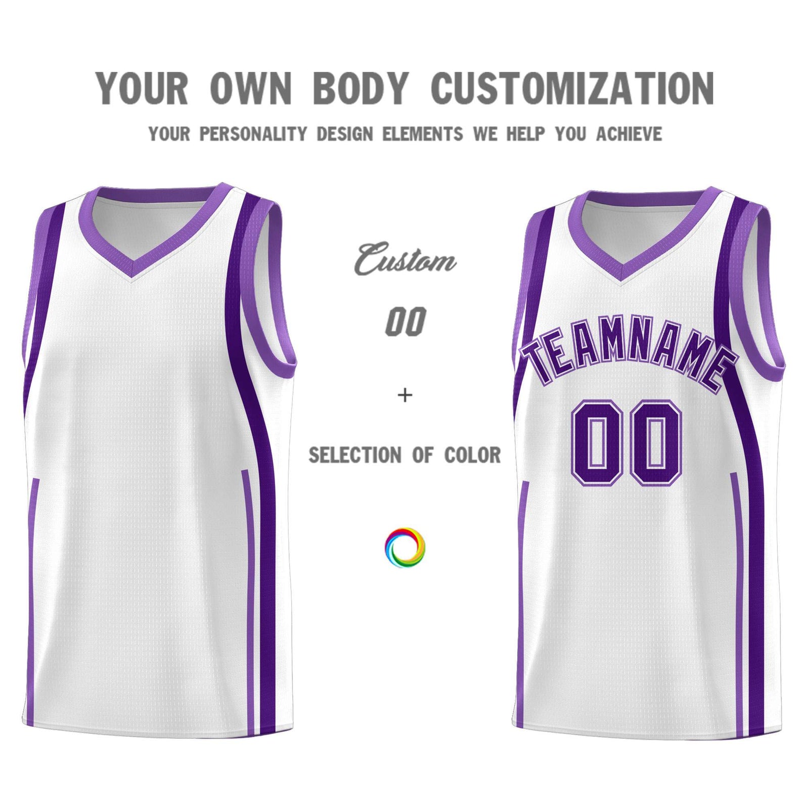 Custom White Purple-Light Purple Ribbon Pattern Basketball Kits