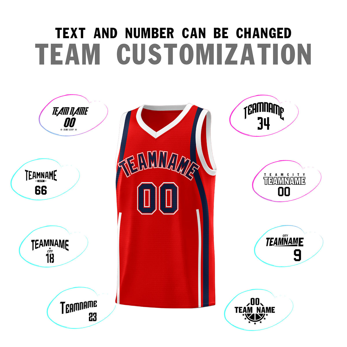 Custom Red Navy-White Ribbon Pattern Basketball Kits