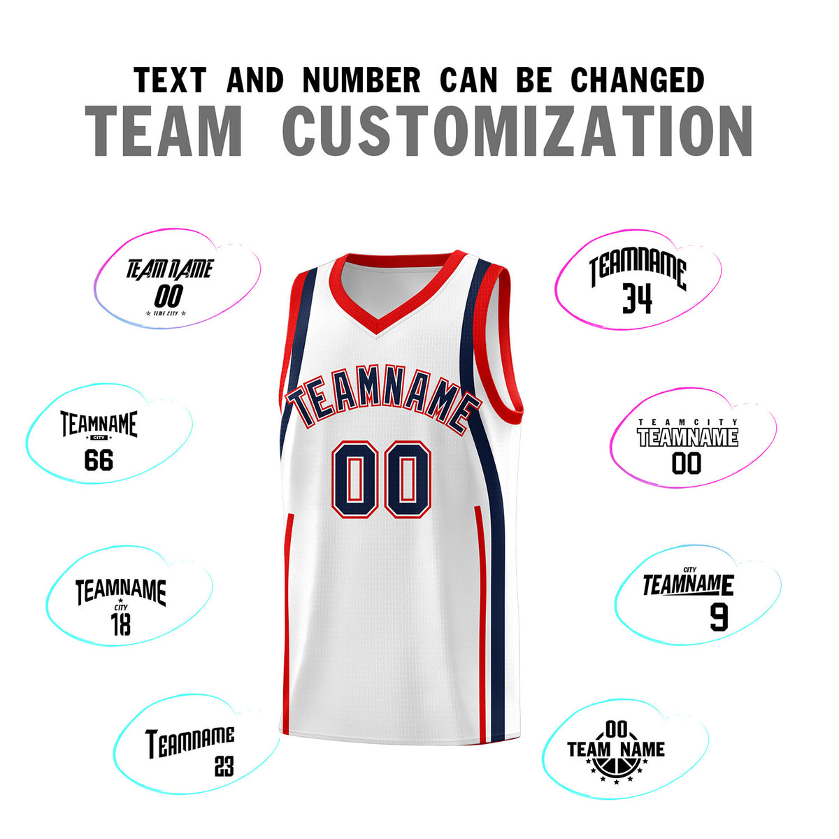 Custom White Navy-Red Ribbon Pattern Basketball Kits