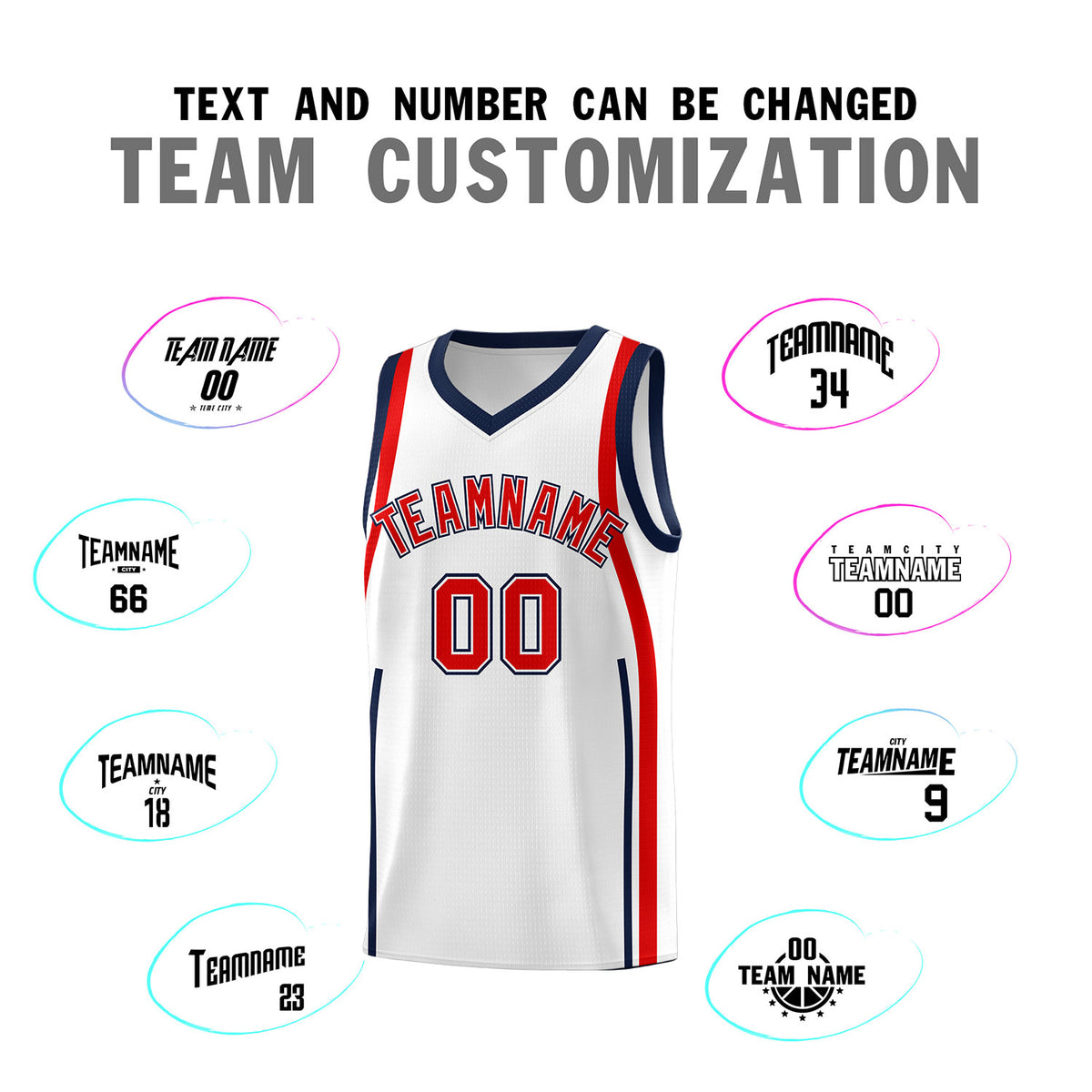 Custom White Navy-Red Ribbon Pattern Basketball Kits
