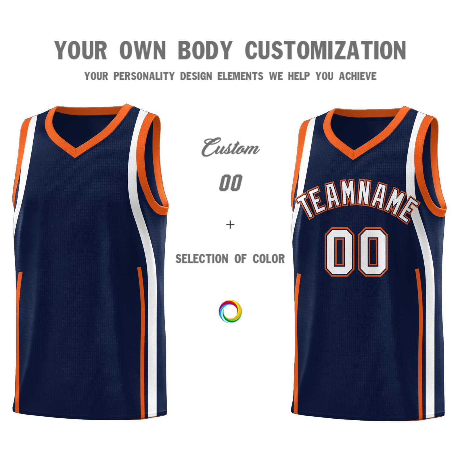 Custom Navy Orange-White Ribbon Pattern Basketball Kits