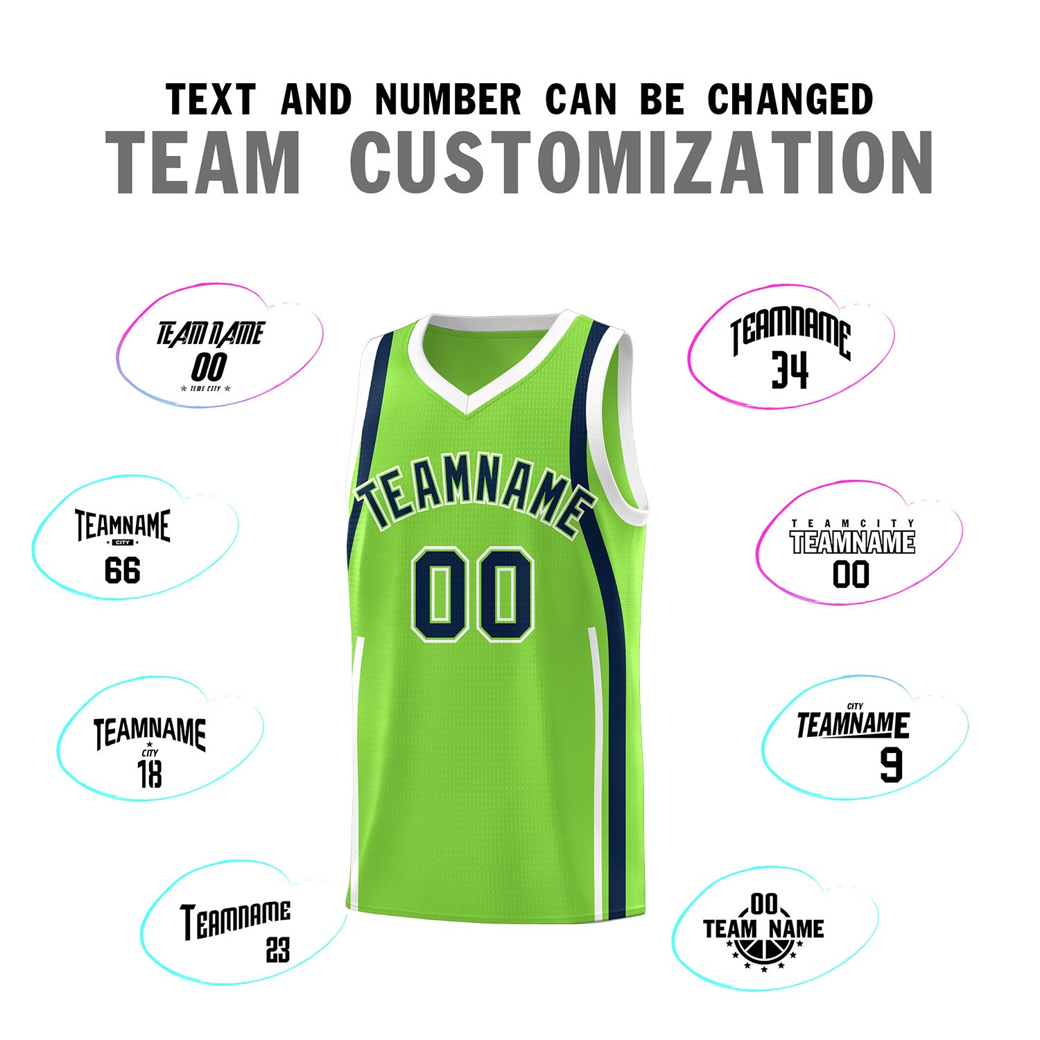 Custom Fluorescent Green Navy-White Ribbon Pattern Basketball Kits