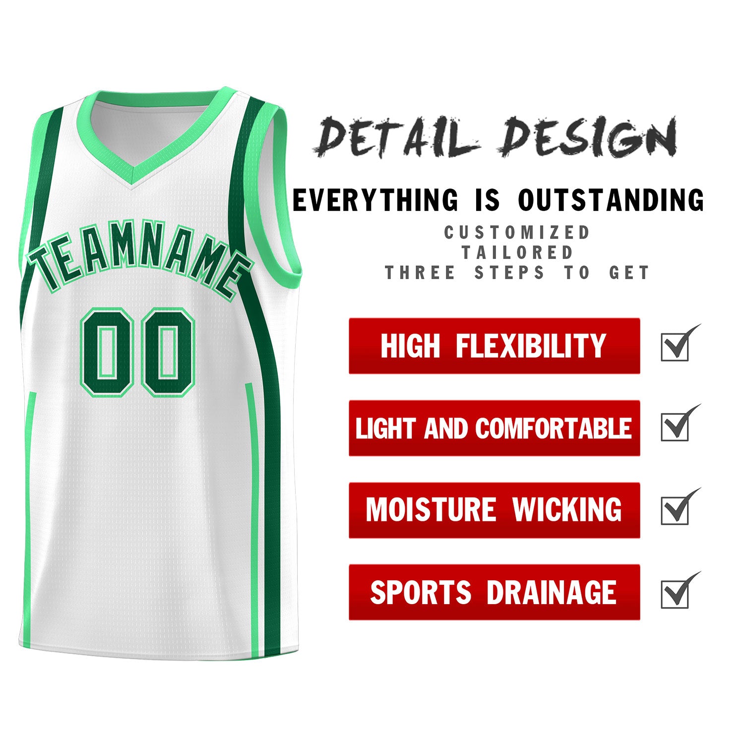 Custom White Kelly Green-Green Ribbon Pattern Basketball Kits