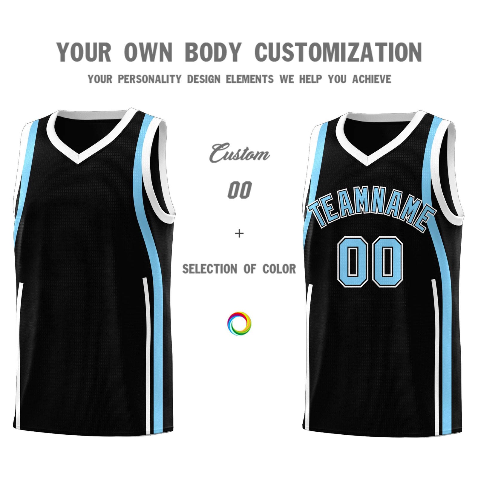 Custom Black Light Blue-White Ribbon Pattern Basketball Kits