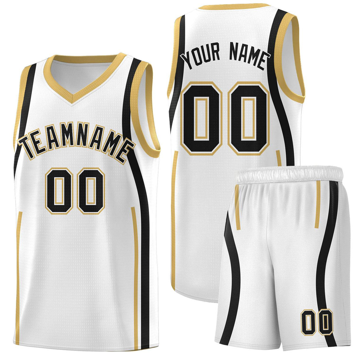 Custom White Black-White Ribbon Pattern Basketball Kits