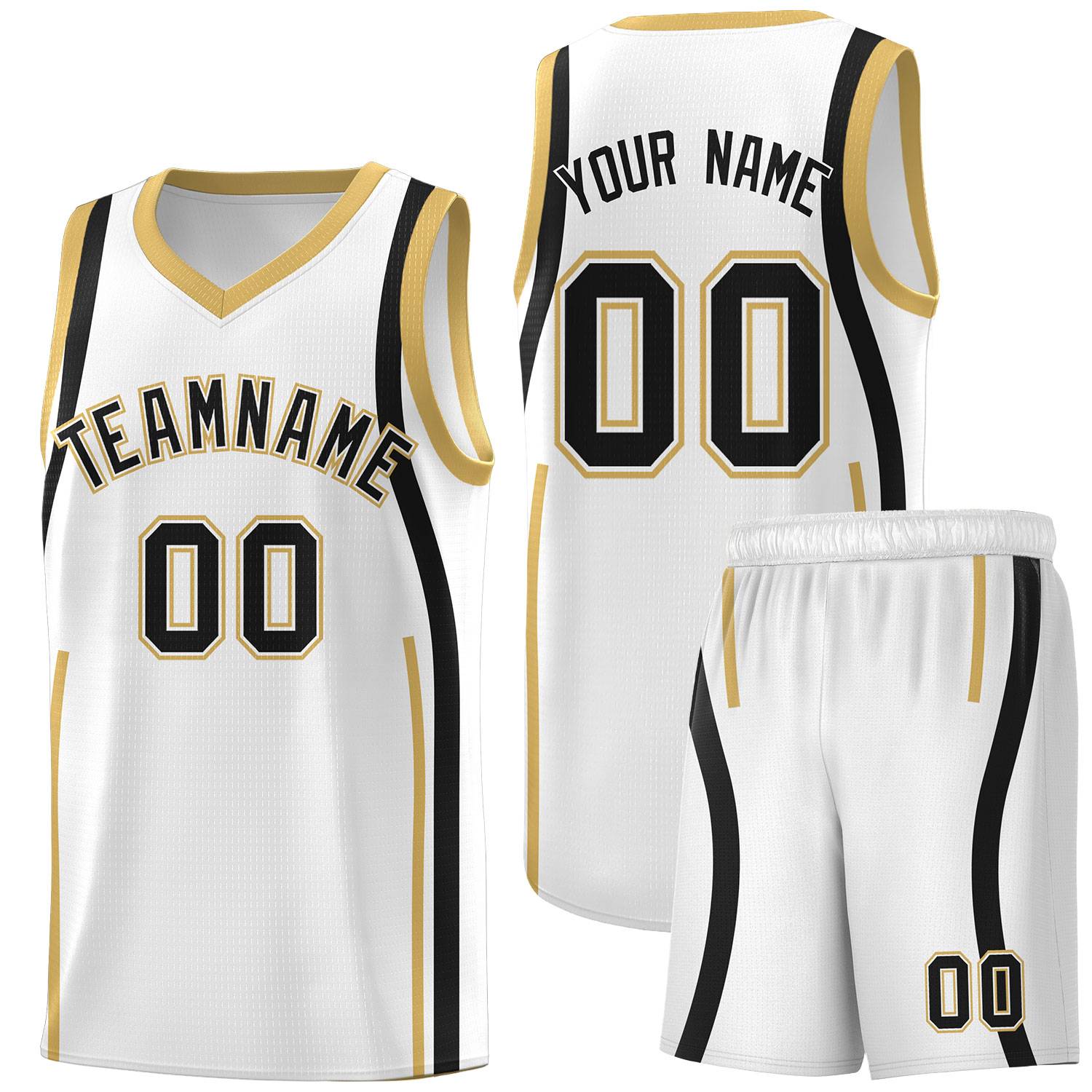 Custom White Black-White Ribbon Pattern Basketball Kits