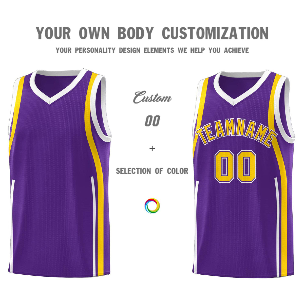 Custom Purple Gold-White Ribbon Pattern Basketball Kits