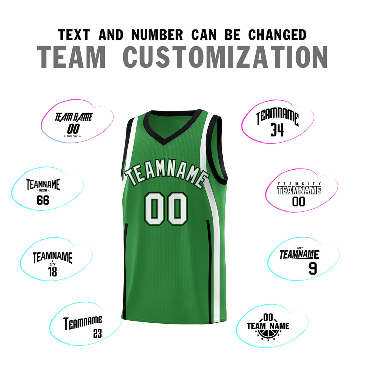 Custom Kelly Green Black-White Ribbon Pattern Basketball Kits