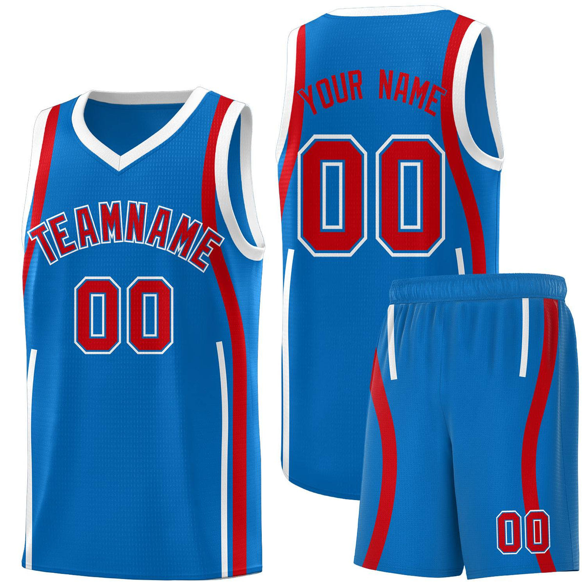 Custom Royal Red-White Ribbon Pattern Basketball Kits