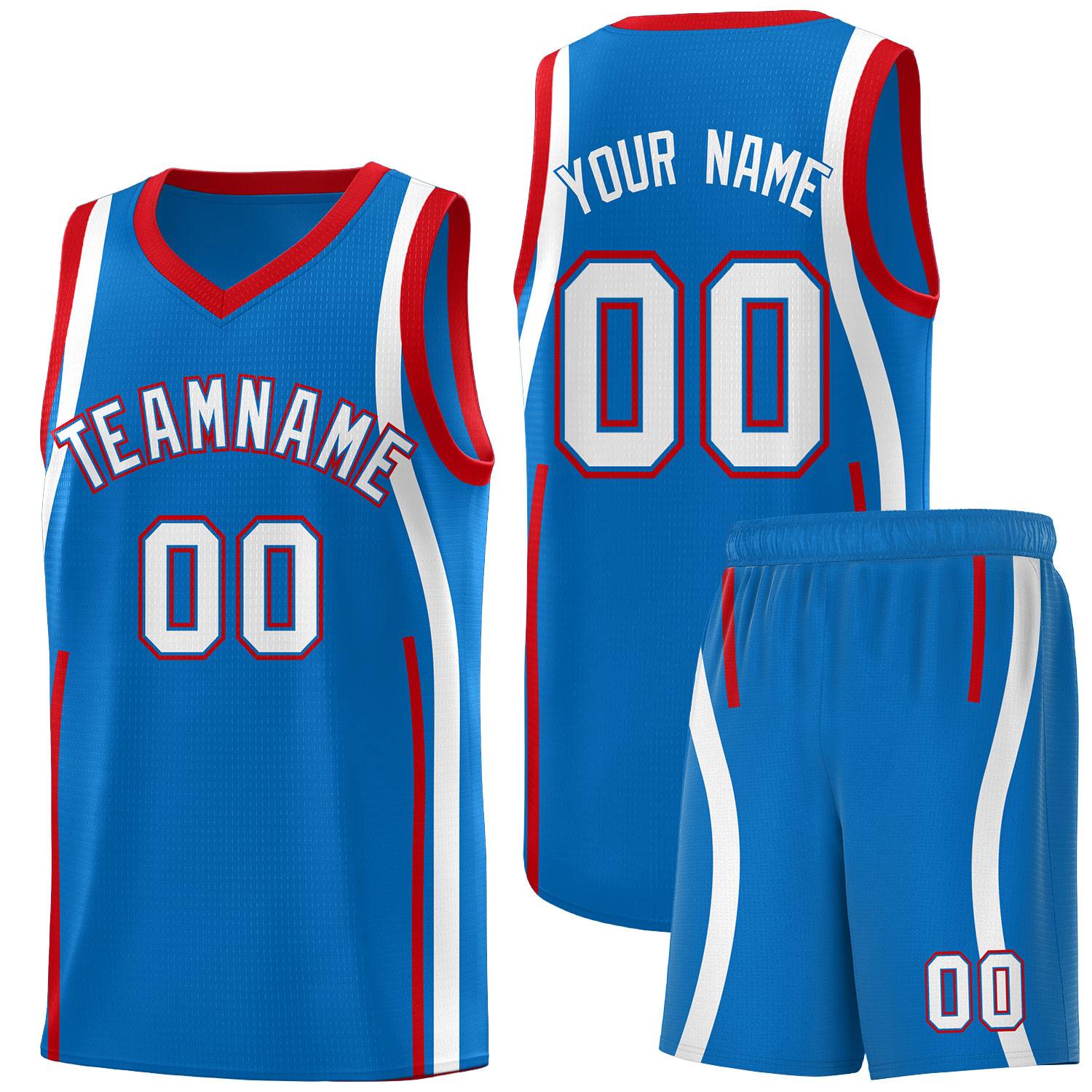 Custom Royal Red-White Ribbon Pattern Basketball Kits
