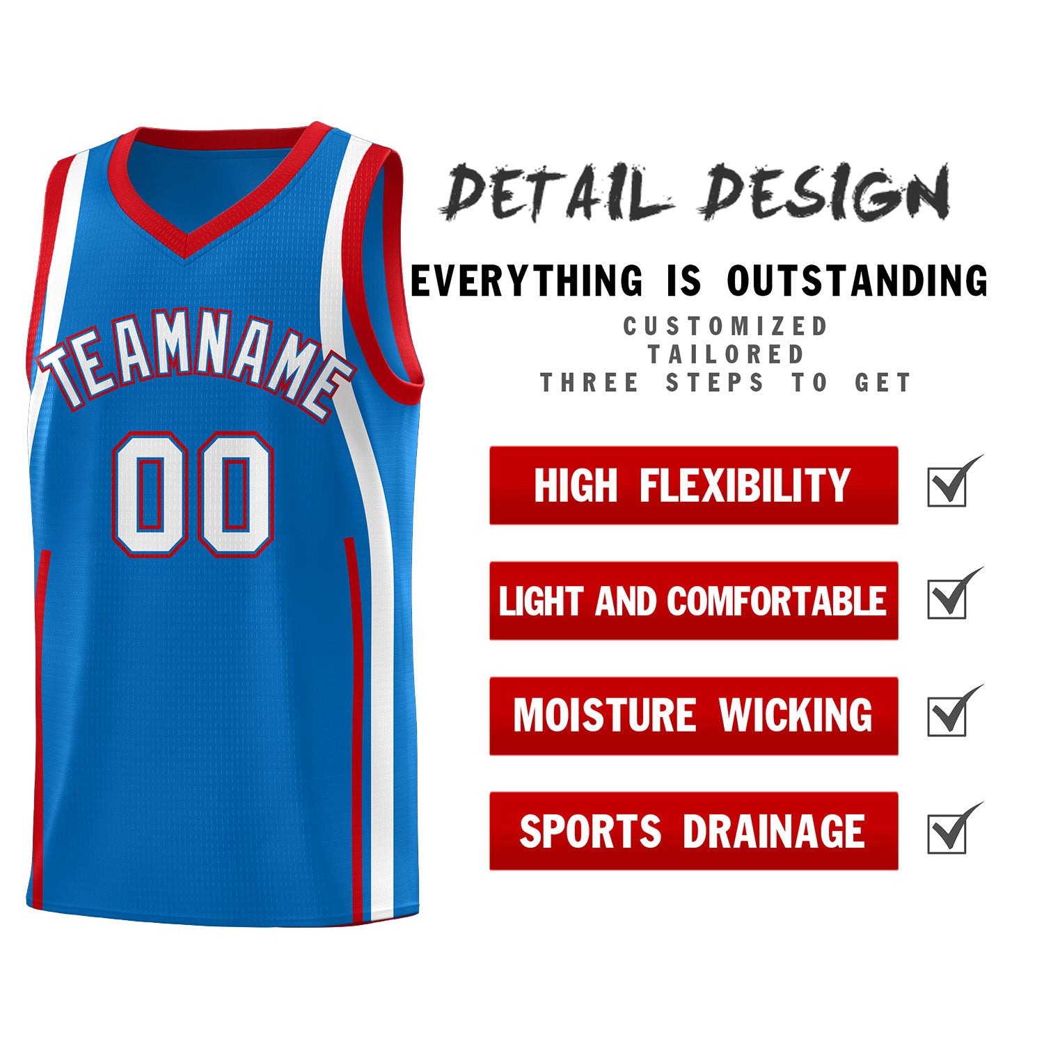 Custom Royal Red-White Ribbon Pattern Basketball Kits