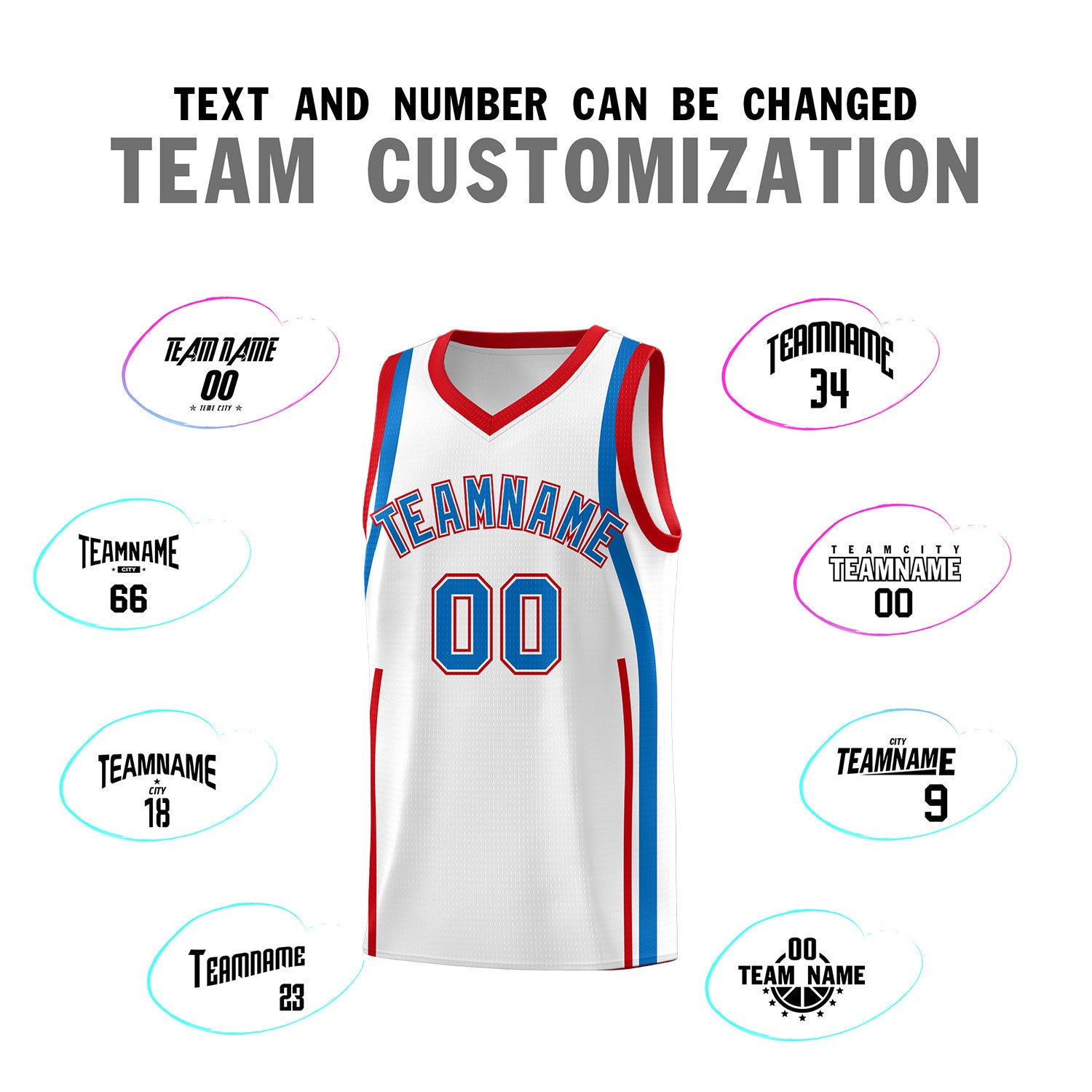Custom White Royal-Red Ribbon Pattern Basketball Kits