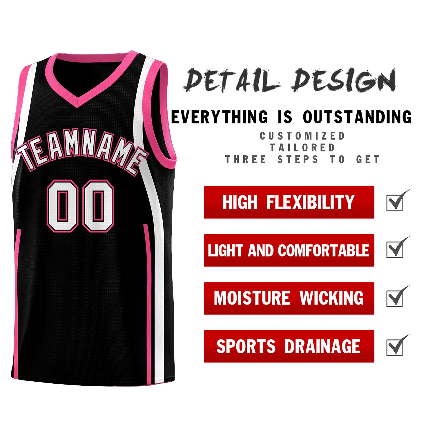 Custom Black Pink-White Ribbon Pattern Basketball Kits