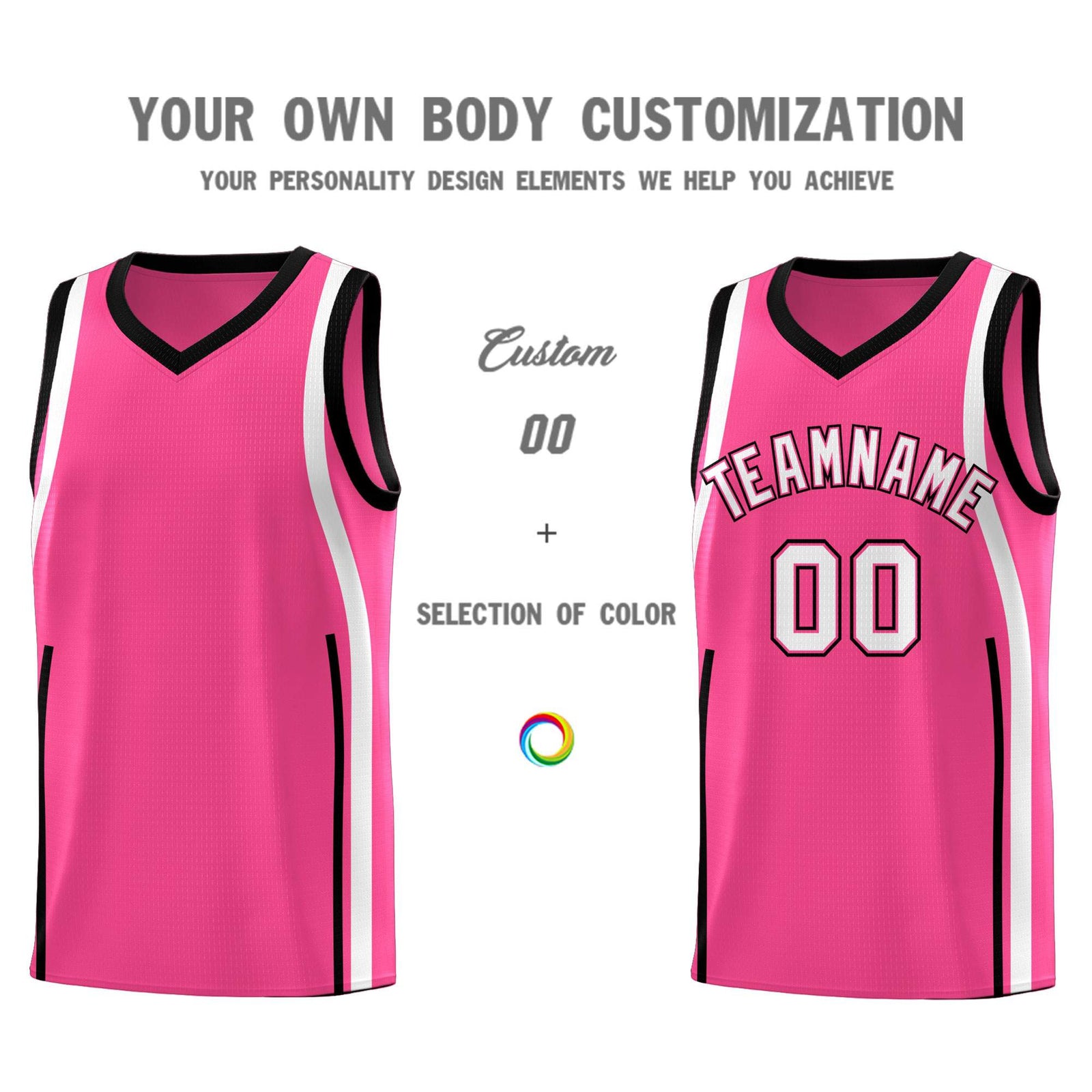 Custom Pink Black-White Ribbon Pattern Basketball Kits